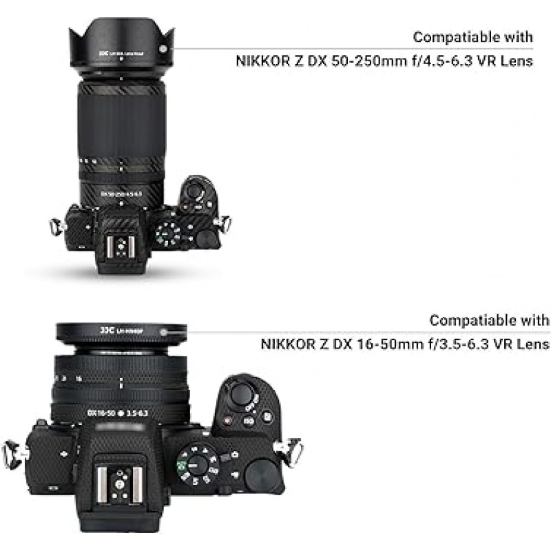 (1+1) Nikon HN-40 및 HB-90A 호환 Nikkor Z DX 16-50mm 및 50-250mm 렌즈용 ABS 스크류인 + ABS 뒤집을 수 있는 렌즈 후드, Nikon Z30 Z50 듀얼 렌즈 키트와 호환 가능