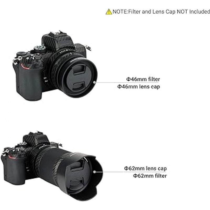 (1+1) Nikon HN-40 및 HB-90A 호환 Nikkor Z DX 16-50mm 및 50-250mm 렌즈용 ABS 스크류인 + ABS 뒤집을 수 있는 렌즈 후드, Nikon Z30 Z50 듀얼 렌즈 키트와 호환 가능