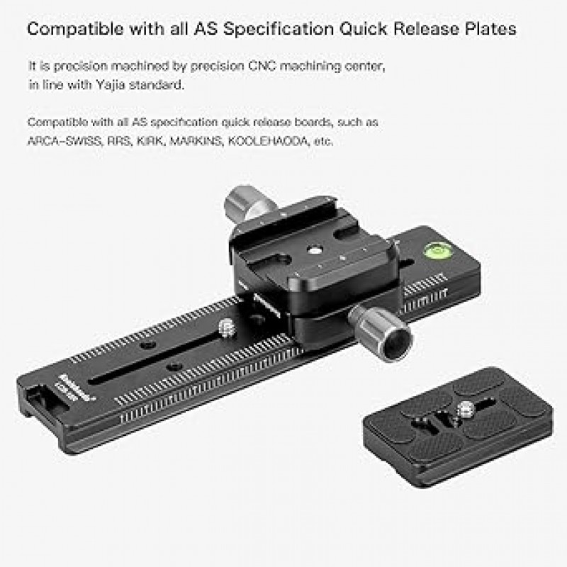 Koolehaoda 180mm 레일 Arca Swiss 퀵 릴리스 플레이트 양면 퀵 릴리스 클립이 있는 Double Dovete QR 보드, DSLR/미러 카메라/렌즈에 적합, Arca-Swiss 표준과 호환 가능, 내장 레벨