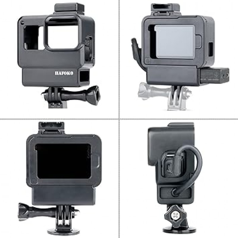 V2 보호 하우징 케이스 Cooer V2 GoPro 7 6 5, 액션 카메라 액세서리와 호환되는 3.5mm 마이크가 있는 콜드 슈 어댑터 홀더가 있는 블로깅 프레임 케이지 마운트