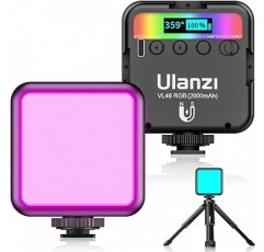 Ulanzi VL49 LED 비디오 조명, 삼각대 및 LED 비디오 조명, 데스크탑 스탠드, 359색 RGB 모드, 밝기 조절 가능, 9,000K 밝은 흰색 조명, 2,000mAh USB 충전식, iPhone, Gopro, Osmo Pocket, Samsung, Nikon, Canon, Sony에 적합 , 액션 카메라