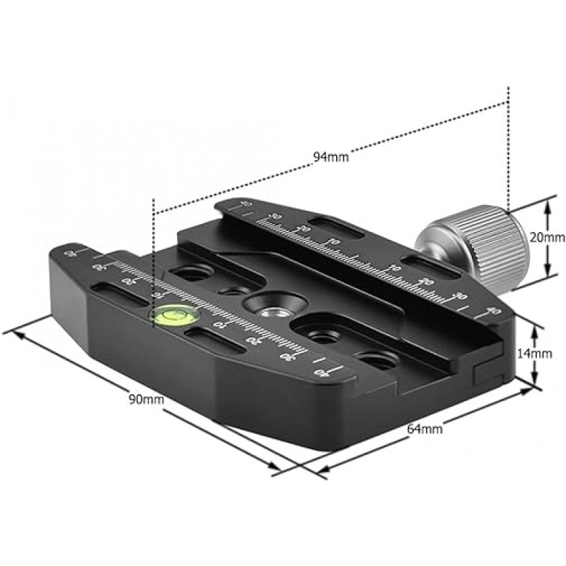 NOTRICKT QRC-20 90mm(3.5인치) 퀵 릴리스 클램프, 클라우드용, 독립형 헤드, 비디오 헤드, Arca-Swiss 표준과 호환 가능, 내장 레벨 표시기