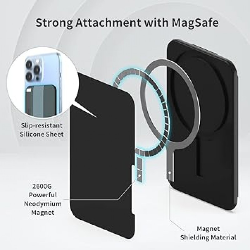 [미끄럼 방지 및 낙하 방지] Syndimol Magsafe 카드 케이스, iPhone 14 시리즈, 실리콘 패드 포함 전 모델 호환, Suica, 교통 시스템, IC 카드 보관함, 스마트폰 낙하 방지, 스트랩 포함, MagSafe 지갑, MagSafe 전 모델 호환, M -밴드 블랙