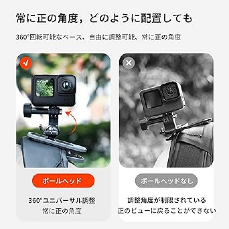 TELESIN 360 회전 배낭 클립 배낭 마운트 배낭 스트랩 홀더 GoPro 용 가슴 마운트 Max Hero11 용 액세서리 10 9 8 7 6 5 Insta360 One RS One X2 X3 Go2 DJI Osmo Action 3 Pocket 2