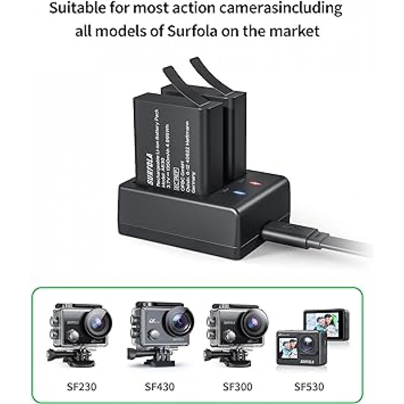 Surfola AB30 액션 카메라 충전기, 1350mh 배터리, SF230, SF430, SF530과 호환, USB 케이블 포함