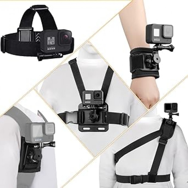 Taisioner GoPro 액세서리 카메라 헤드 마운트 스트랩 마운트 어깨 보호대 배낭 클립 가슴 하네스 360° 회전 손목 스트랩 마운트 편안한 스트랩 촬영 안정적이고 내구성이 뛰어난 Fit Hero 5/6/7/8/9/10/11 Action Insta360 카메라 폰