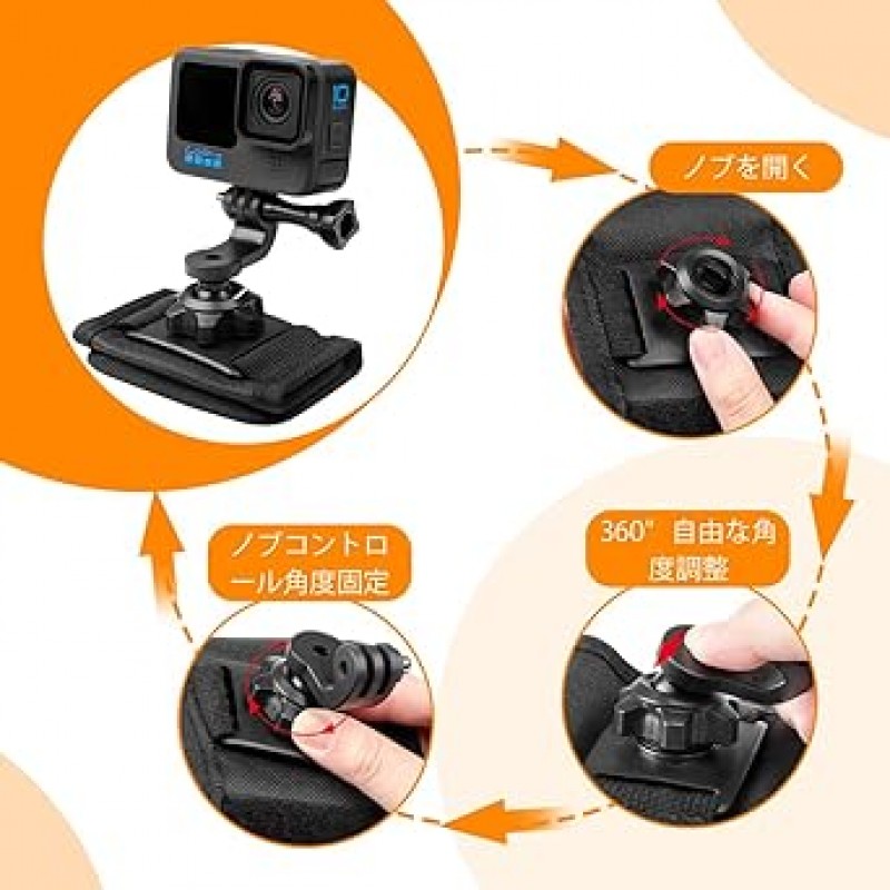 Taisioner GoPro 액세서리 카메라 헤드 마운트 스트랩 마운트 어깨 보호대 배낭 클립 가슴 하네스 360° 회전 손목 스트랩 마운트 편안한 스트랩 촬영 안정적이고 내구성이 뛰어난 Fit Hero 5/6/7/8/9/10/11 Action Insta360 카메라 폰