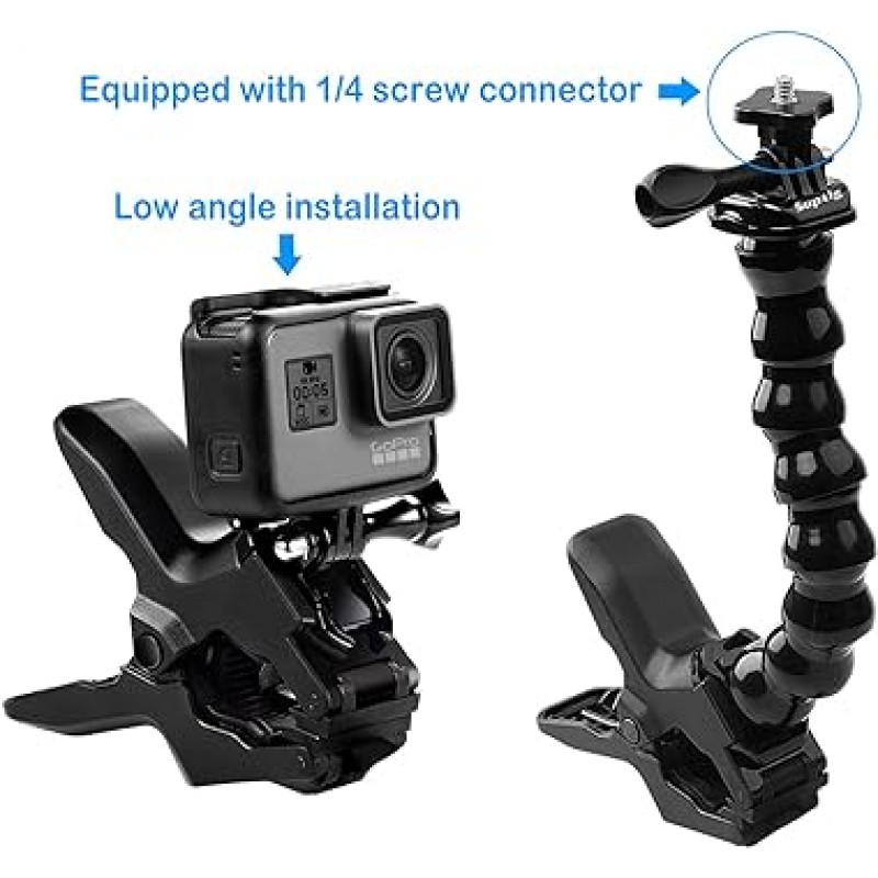 Suptig Jaws 구스넥 플렉스 클램프 마운트 마운트 for GoPro Hero 8 Hero 7 Hero 6 Hero 5 Hero 4 Session Hero 3 + Hero 3 액션 카메라