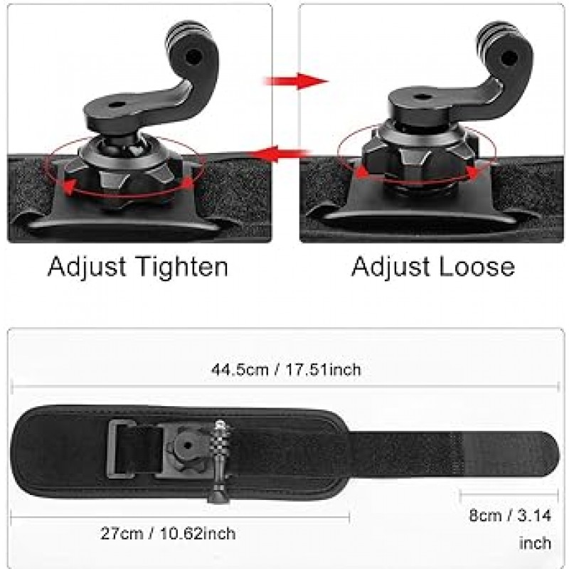 GoPro Hero 11/10/9/8/7/6/5 Black, DJI 시리즈, Insta360 시리즈 및 기타 액션 카메라와 호환되는 Taisioner 360° 회전 손목 스트랩 마운트 암 마운트