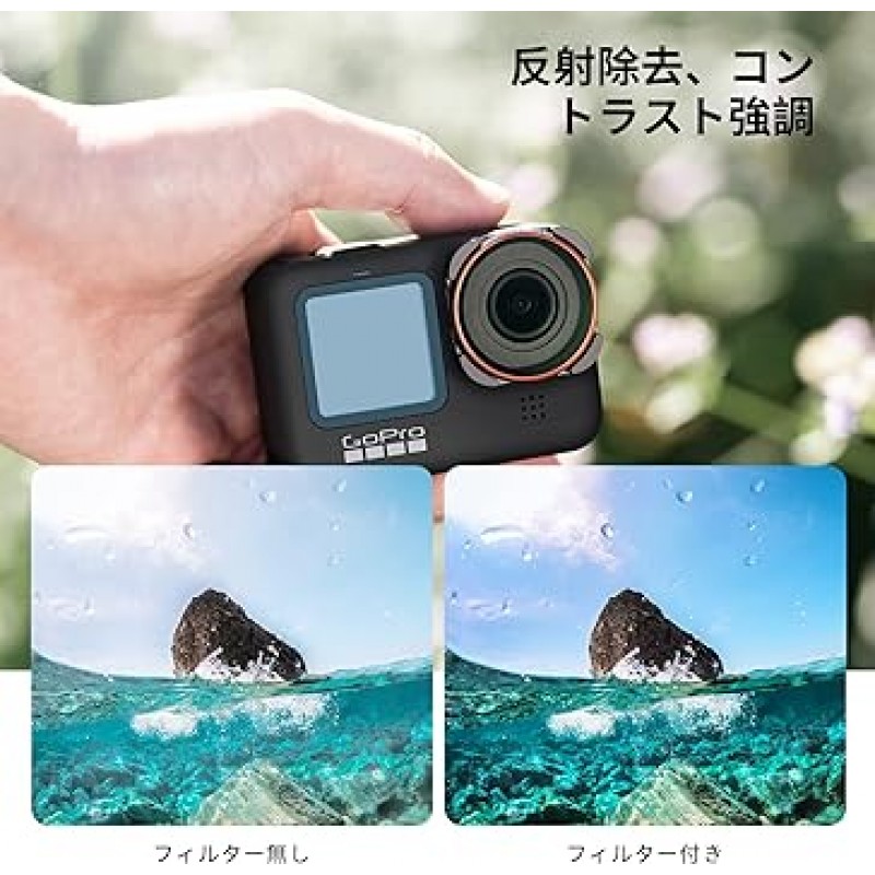 GoPro Hero 11/Hero 10/Hero 9 Black용 K&F Concept CPL 필터, AGC 광학 유리, 대비 향상, 반사 제거, 28중 나노 코팅, 편광 필터, 발수, 얼룩 방지, 긁힘 방지, 풍경 사진에 적합