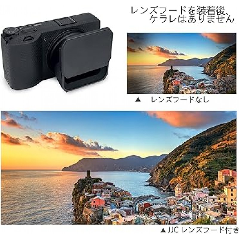 Ricoh GR3X GRIIIX 렌즈 보호용 JJC 금속 직사각형 렌즈 후드 + 후드 캡, 햇빛 방지, 방진, 비네팅 블랙 알루미늄 합금