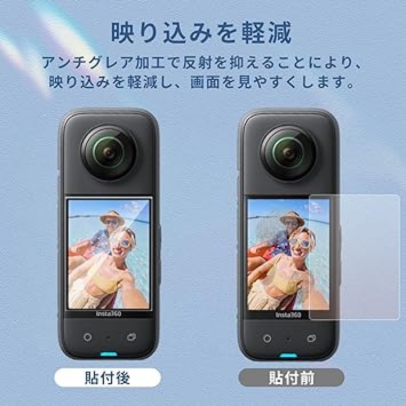 KYK SHOW Insta360 x3 접착식 렌즈 가드, 카메라 렌즈 보호, 3 x LCD 보호 필름, 곡면과 호환 가능, 반사 감소, 지문 방지, 항균, 렌즈 보호 필름(렌즈 가드 2개, LCD 화면 보호기 4개), Insta360 x3