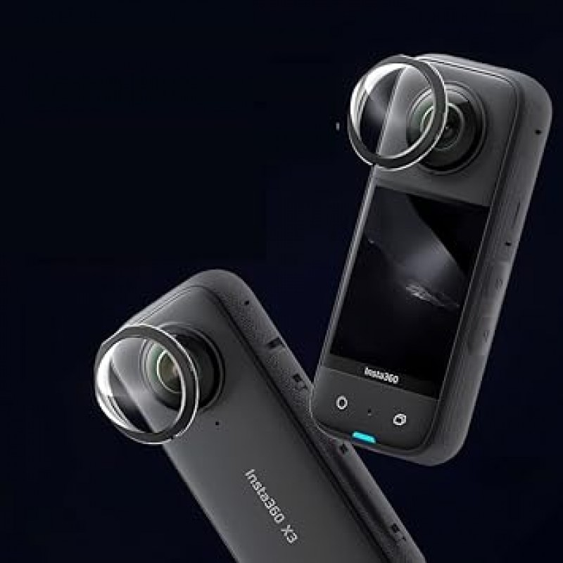 KYK SHOW Insta360 x3 접착식 렌즈 가드, 카메라 렌즈 보호, 3 x LCD 보호 필름, 곡면과 호환 가능, 반사 감소, 지문 방지, 항균, 렌즈 보호 필름(렌즈 가드 2개, LCD 화면 보호기 4개), Insta360 x3