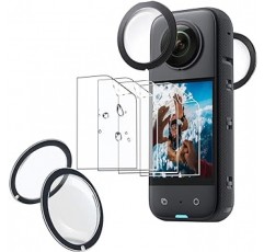 KYK SHOW Insta360 x3 접착식 렌즈 가드, 카메라 렌즈 보호, 3 x LCD 보호 필름, 곡면과 호환 가능, 반사 감소, 지문 방지, 항균, 렌즈 보호 필름(렌즈 가드 2개, LCD 화면 보호기 4개), Insta360 x3