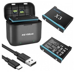 REYGEAK Insta360 X3 2 배터리 1개 X3 충전기 Insta360 X3 충전식 배터리용 1800mAh 배터리 세트 개폐식 충전 케이스(충전 포트 2개)