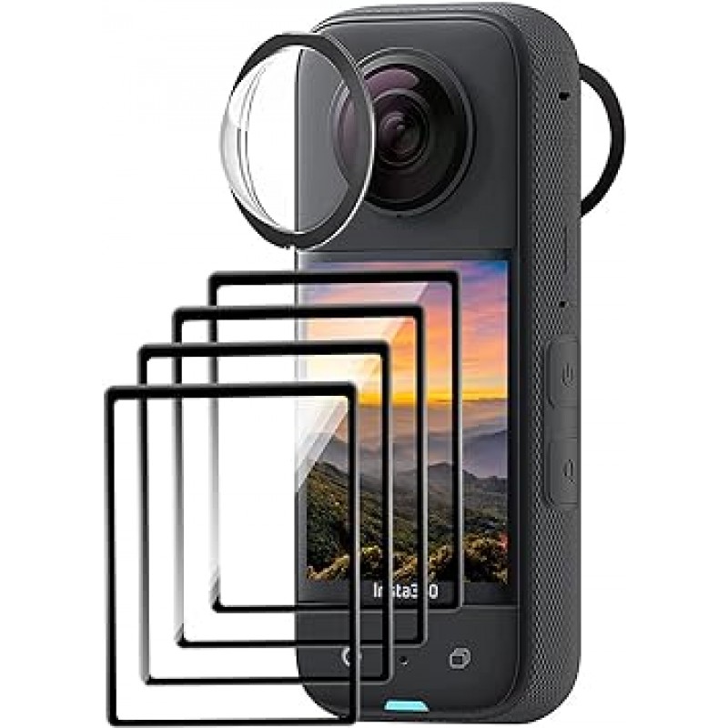 Insta360 X3용 접착식 렌즈 가드 2개 + Insta360 X3 렌즈 보호 필름 4개, LCD 보호 필름, 3D 디자인, 반사 방지, 리프트 방지, 버블 프리, 지문 방지, 자동 접착, 쉬운 설치, Insta360 X3 LCD 필름 + 호환 렌즈 보호 필름