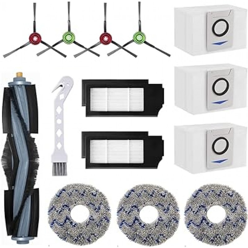 EcoBucks DEEBOT X1 TURBO/OMNI 로봇 진공 청소기 소모품 세트, ECOVACS DEEBOT X1 Omni / X1TURBO / X1 Plus / T10 Omni 교체용 액세서리 키트, 메인 브러시, 먼지 봉투, 대걸레 3개, 흰색 브러시 1개, 필터 2개, 측면 브러시 4개(총 14개 세트)