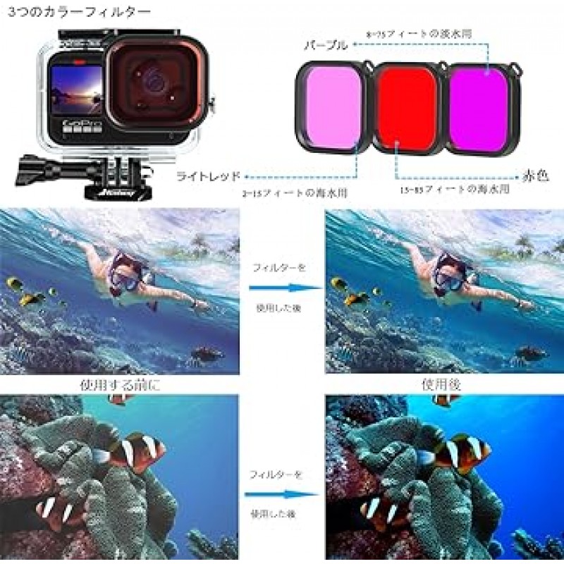 Gopro Hero 11 Hero 10 Hero 9용 Husiway 액세서리 키트 블랙 배터리 커버 도어 방수 하우징 실리콘 케이스 유리 스크린 프로텍터 업그레이드 Gopro11 Hero11 Gopro10 Hero10 Gopro9 Hero9 63E용 그립 폴 번들