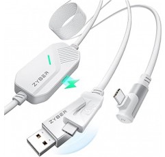 Zybervr 링크 케이블(흰색) 고속 데이터 전송 및 충전 호환, USB-A/C 및 USB-C용 5M 링크 케이블 Oculus Quest2 및 Pico4 링크 케이블, Meta Quest 2용 교체 액세서리, 5미터 USB-C 케이블