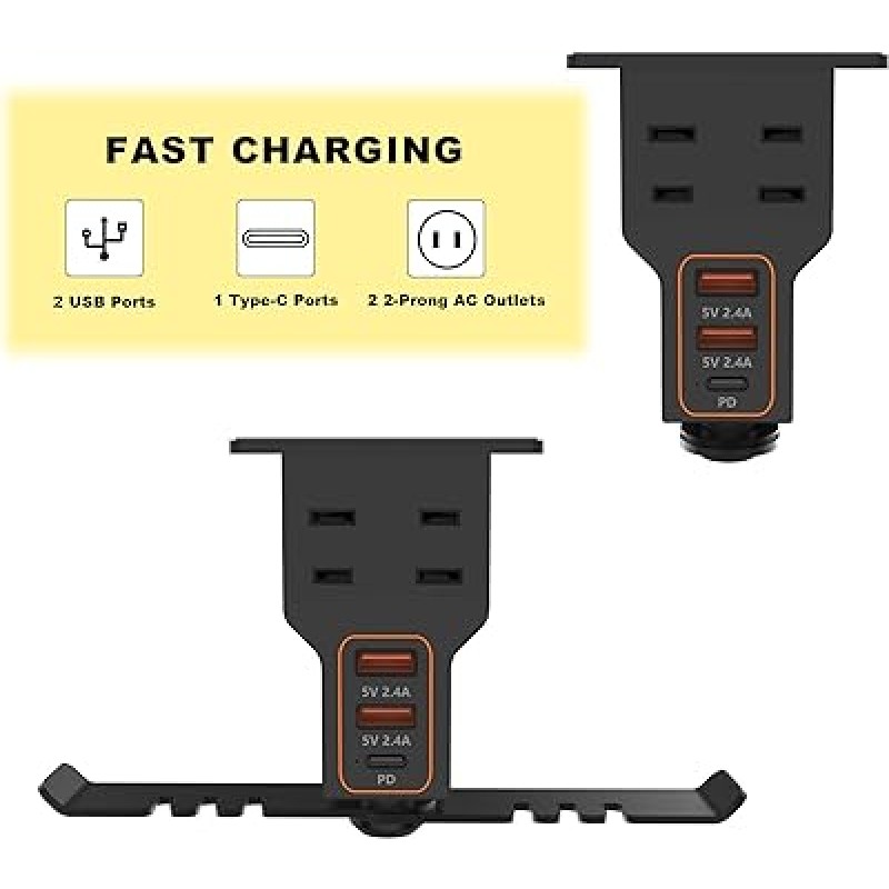 헤드폰 스탠드 USB 충전기 포함 1 Type-c/2 2-프롱 AC 콘센트 전원 스트립/3 책상 아래 헤드셋 홀더 마운트 게이머에게 선물에 적합 책상 게임 액세서리