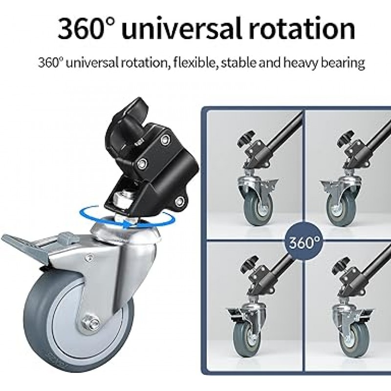Hityeneed 전문 22mm 라이트 스탠드 휠 세트 (3 팩) 회전 고무 캐스터 사진 스튜디오 C 스탠드 용 금속 이동 사진 라이트 스탠드 휠 세트 비디오 촬영용 브레이크 포함