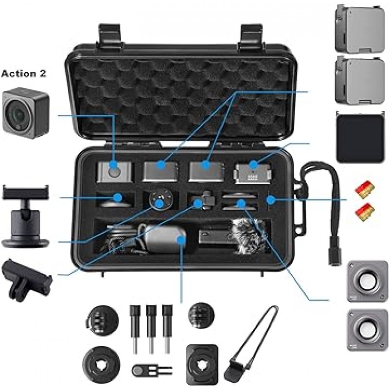 Lekufee DJI 액션 2 카메라 케이스 DJI 액션 2 듀얼 스크린 콤보 및 기타 DJI 액션 2 액세서리에 맞는 여행용 하드 운반 케이스