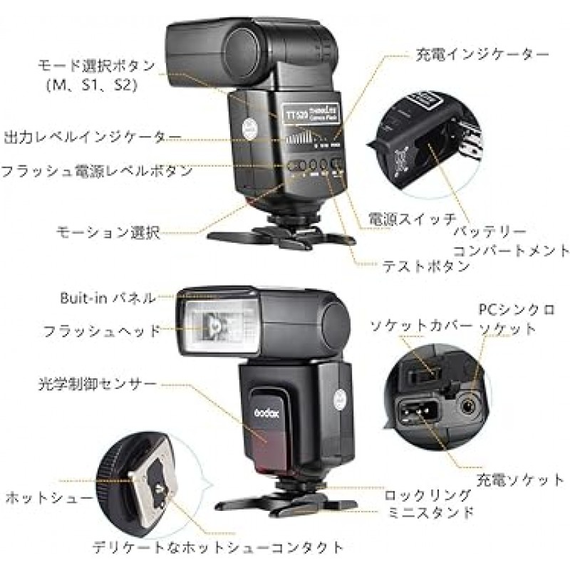 Godox TT520 카메라/SLR 카메라 플래시 스피드라이트 + AT-16 트리거 송신기 가이드 넘버 33 S1 S2 모드 지원 2.4G 무선 Nikon, Canon, Pentax 등과 호환 [병행수입]