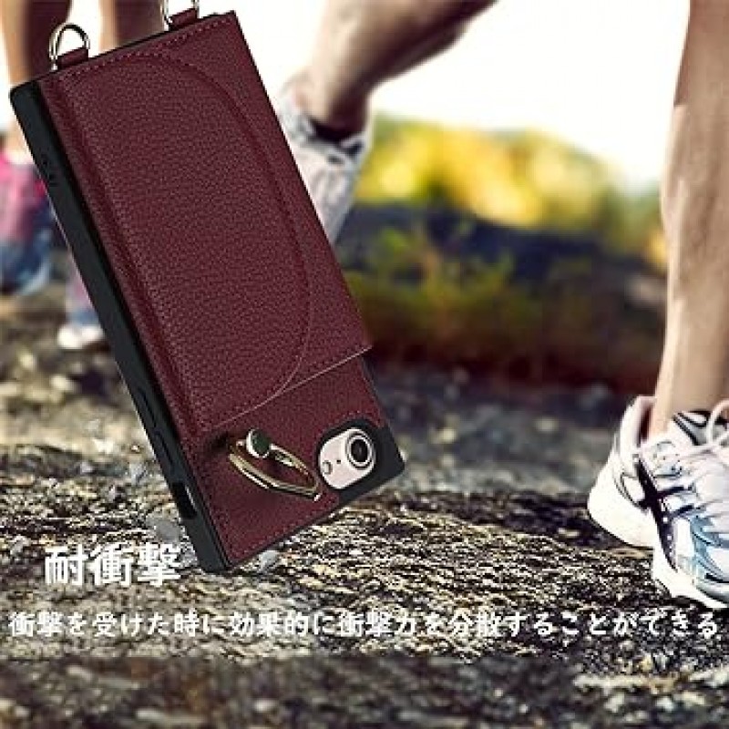 Havaya iPhone SE Case, 3rd Generation, 2nd Generation, iPhone 8 Case, iPhone 7 Case, SE 2022 (2020), 숄더 수첩 타입, 링 포함, 가죽, 숄더 카드 수납 (iPhone SE3, iPhone SE2, iPhone 8, iPhone과 호환 가능) 7 4.7인치), 빨간색