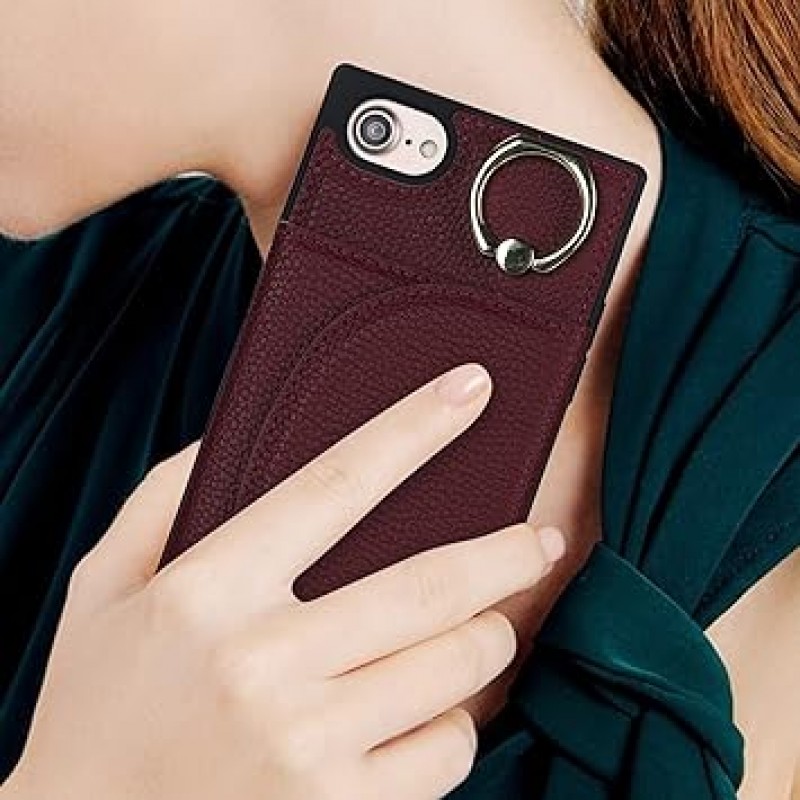 Havaya iPhone SE Case, 3rd Generation, 2nd Generation, iPhone 8 Case, iPhone 7 Case, SE 2022 (2020), 숄더 수첩 타입, 링 포함, 가죽, 숄더 카드 수납 (iPhone SE3, iPhone SE2, iPhone 8, iPhone과 호환 가능) 7 4.7인치), 빨간색