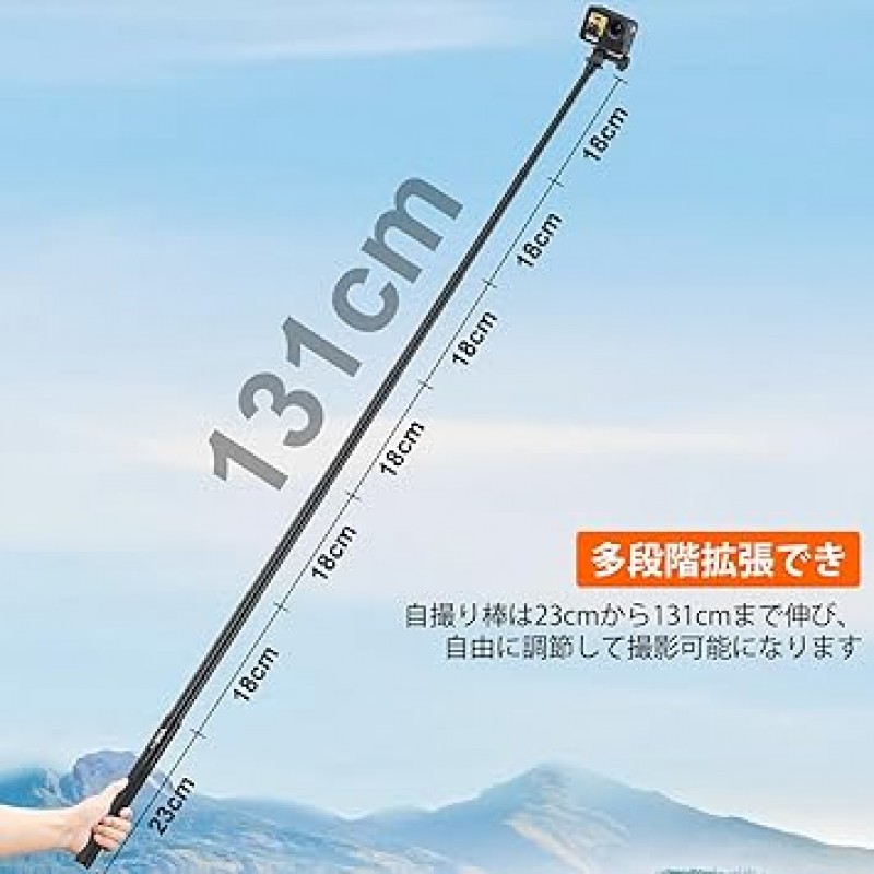 VRIG 51.6인치(131cm) 셀카봉, 보이지 않는 셀카봉, 길이 9.8 - 51.6인치(25 - 131cm), 조절 가능, 경량, 휴대용, Insta360 ONE X3/X2/ONE X/ONE/ONE R/EVO/ 호환 GO2/액션 카메라/아이폰/안드로이드