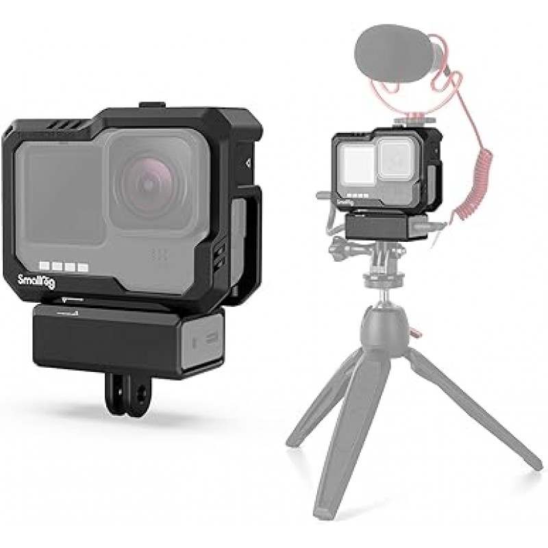 Hero9용 SmallRig HERO9 보호 케이스 3.5mm 외부 마이크 어댑터 및 배터리 뚜껑 플라스틱이 있는 검정색 전용 케이지 - 3083