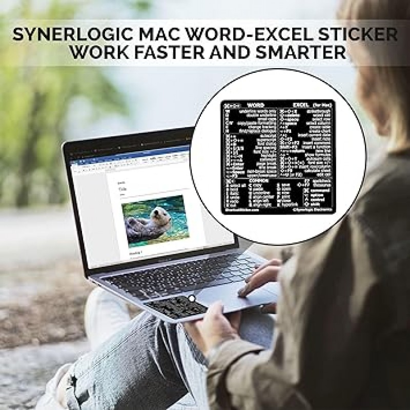 SYNERLOGIC Mac OS(M/Intel) + Word/Excel(Mac용) 빠른 참조 키보드 단축키 스티커 - MacBook Air/Pro/iMac/Mac/Mini용(검은색, 1세트)