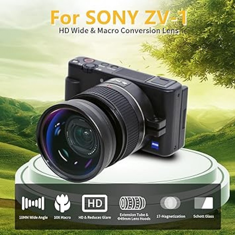 Iboolo&EooEye 2인1 크리에이티브 18mm HD 광각 & 10배 매크로 추가 렌즈 세트 Sony ZV1/Sony ZV-1 카메라용 연장 튜브 부착