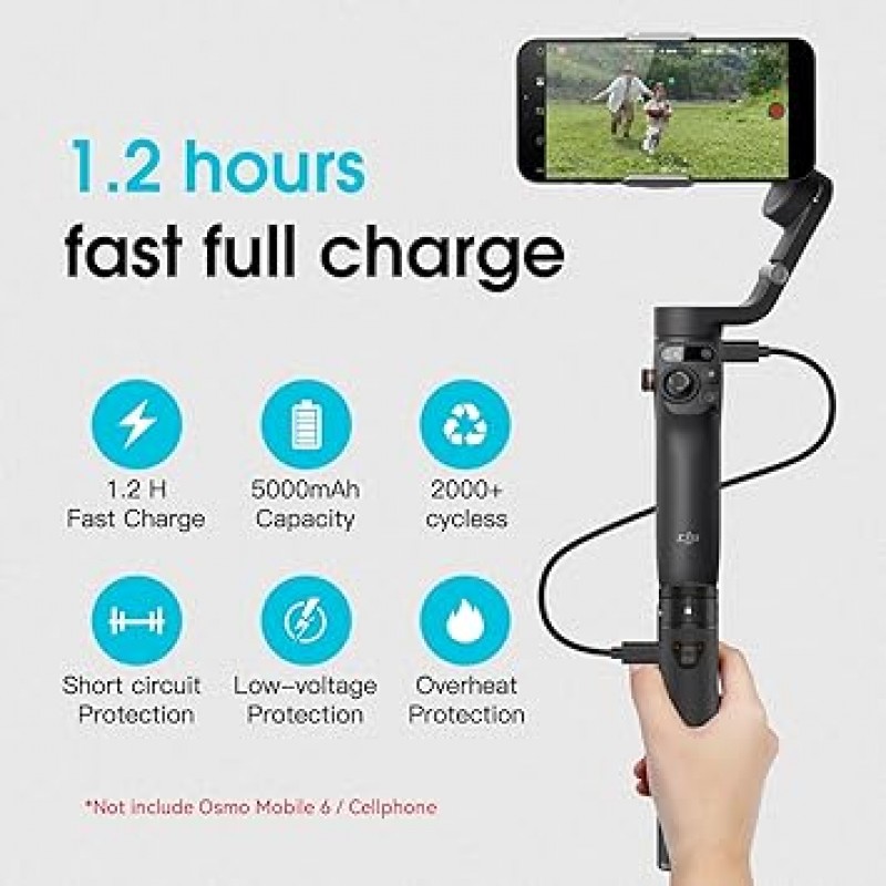 Smatree DJI Osmo Mobile SE/6/5/4SE/3 충전기, 이중 충전, 5,000mAh 배터리, 충전식 확장 로드, 1/4홀, 삼각대 장착 가능, DJI Mobile 6 충전 공간, Vlog, Tik Tok, YouTube, 동영상 녹화, 가지고 다닐 수 있는