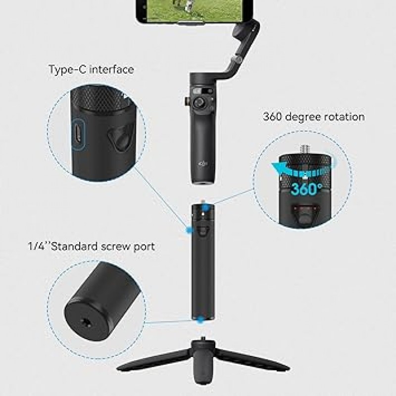 Smatree DJI Osmo Mobile SE/6/5/4SE/3 충전기, 이중 충전, 5,000mAh 배터리, 충전식 확장 로드, 1/4홀, 삼각대 장착 가능, DJI Mobile 6 충전 공간, Vlog, Tik Tok, YouTube, 동영상 녹화, 가지고 다닐 수 있는