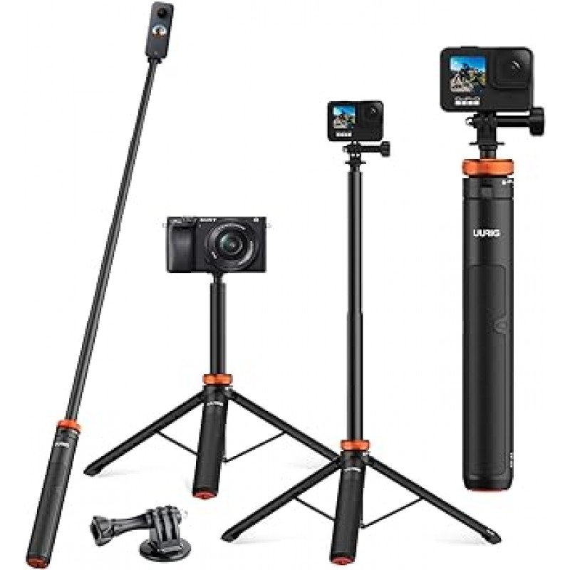 GoPro 삼각대, 셀카 삼각대, 130cm(51.2인치) 확장, 경량, 삼각대/모노포드, 높이 조절 5개, GoPro 액세서리, Insta360 셀카봉, 액션 카메라, 셀카봉, 휴대하기 쉬움, 완벽한 셀카, 동영상 녹화, 라이브 스트리밍 , GoPro Hero, DJI Action 2, Insta360 등과 호환 가능