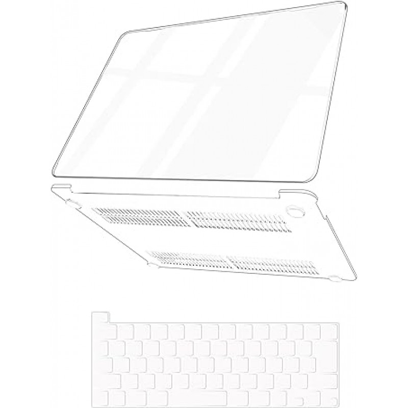 [M2 칩 모델] TOWOOZ MacBook Pro 케이스 13인치 JIS - 키보드 커버 포함, 얇은, 열 배출 설계, 충격 방지, 전체 보호, 2018-2022 MacBook Pro 13 케이스, A2338, A2289, A2251, M1, M2 모델용 하드 케이스 (분명한)