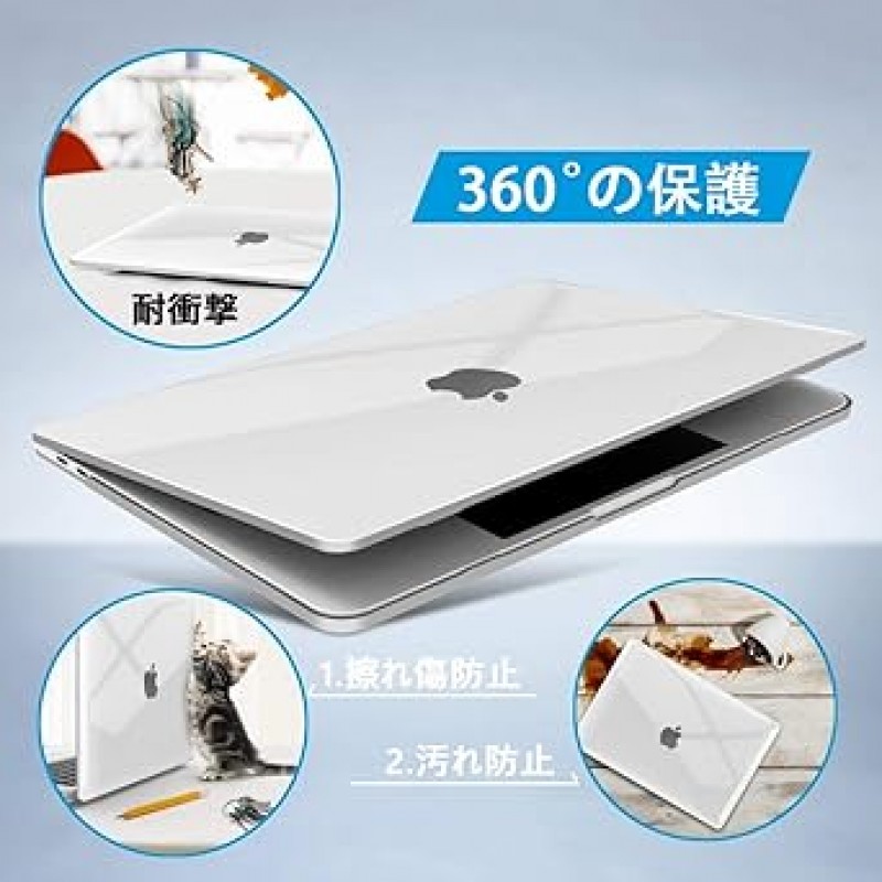 [M2 칩 모델] TOWOOZ MacBook Pro 케이스 13인치 JIS - 키보드 커버 포함, 얇은, 열 배출 설계, 충격 방지, 전체 보호, 2018-2022 MacBook Pro 13 케이스, A2338, A2289, A2251, M1, M2 모델용 하드 케이스 (분명한)