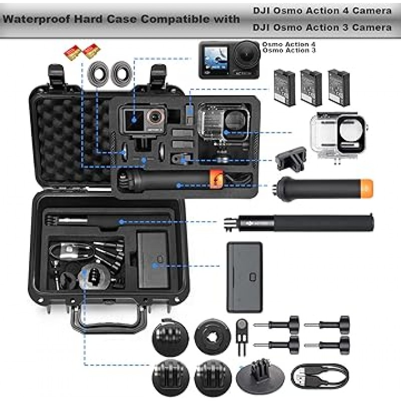 Lekufee DJI Osmo Action 3 Osmo Action 3 표준 콤보, 여행용 콤보, 다이빙 콤보, 스키 콤보, 자전거 콤보, DJI Action 3 카메라 액세서리(경량, 방수, 내한성, 완전 보호)용 방수 휴대용 케이스(경량, 방수, 내한성, 완전 보호), 블랙, 일본어