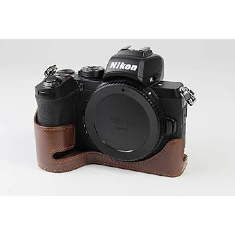 Koowl 호환 Nikon Z30 Z50 카메라 가방 카메라 케이스, Koowl 핸드메이드 최고급 PU 가죽 카메라 하프 케이스, Nikon Z30 Z50 SLR 카메라 케이스, 방수, 방진, 휴대용, 오픈워크 베이스 + 핸드 스트랩(커피)