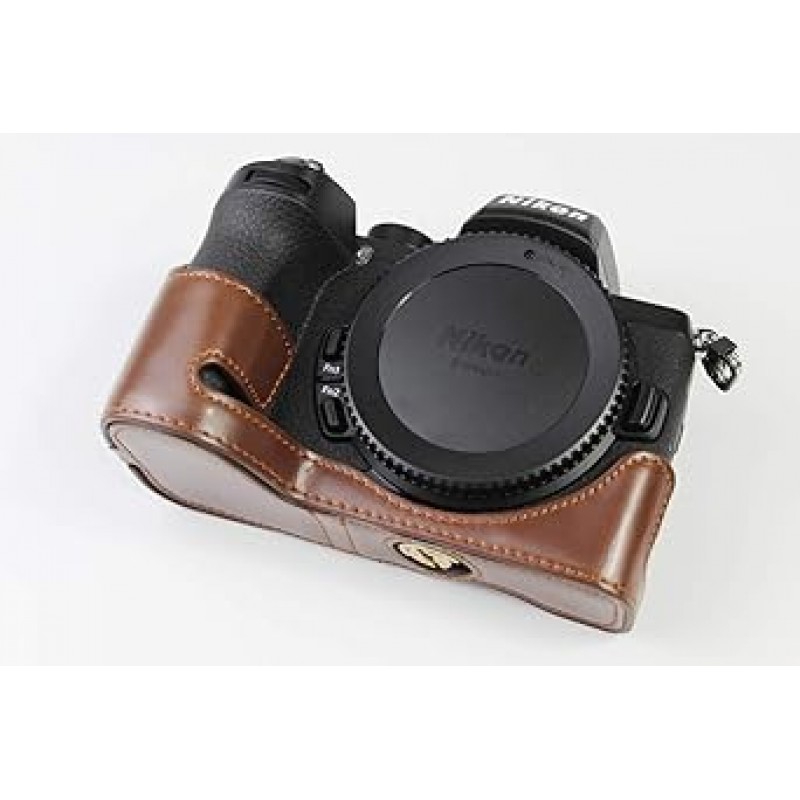 Koowl 호환 Nikon Z30 Z50 카메라 가방 카메라 케이스, Koowl 핸드메이드 최고급 PU 가죽 카메라 하프 케이스, Nikon Z30 Z50 SLR 카메라 케이스, 방수, 방진, 휴대용, 오픈워크 베이스 + 핸드 스트랩(커피)