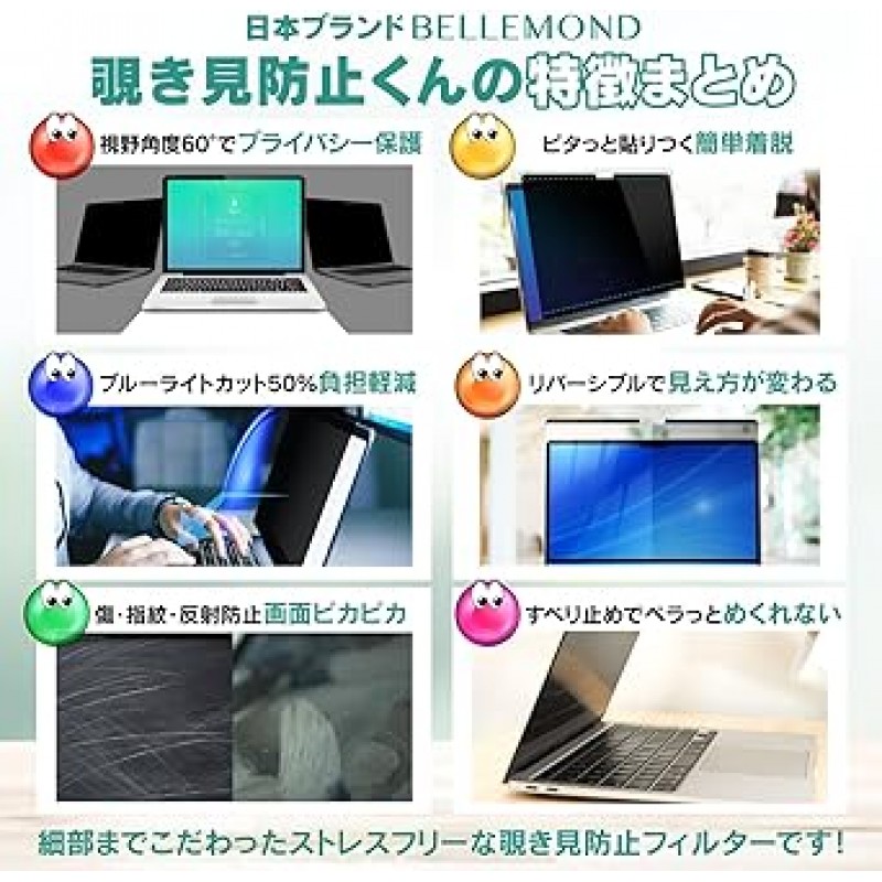 Belmond B0852 MacBook Air 13 / MacBook Pro 13인치용 탈착식 개인 정보 보호 필터, 자기 개인 정보 보호 필터, 엿보는 방지 스크린 필름, 눈부심 방지, 청색광 감소, 스크래치 방지, 뒤집을 수 있는, 양면, Belmond