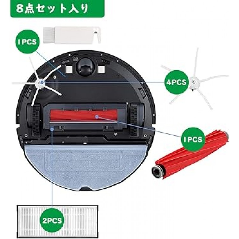 Homukari S7 MaxV Plus S7+/S7/T7S+ 교체 액세서리 키트, 소모품, 메인 브러시 1개, 측면 브러시 4개, 에어 필터 2개, 브러시 1개(8개 세트)