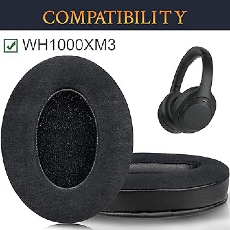 Sony WH-1000XM3(WH1000XM3)용 SOULWIT 냉각 젤 패드 이어패드 오버이어 헤드폰 교체 패드 고밀도 폼 호환 헤드패드 냉각 두꺼운 패드(검은색)