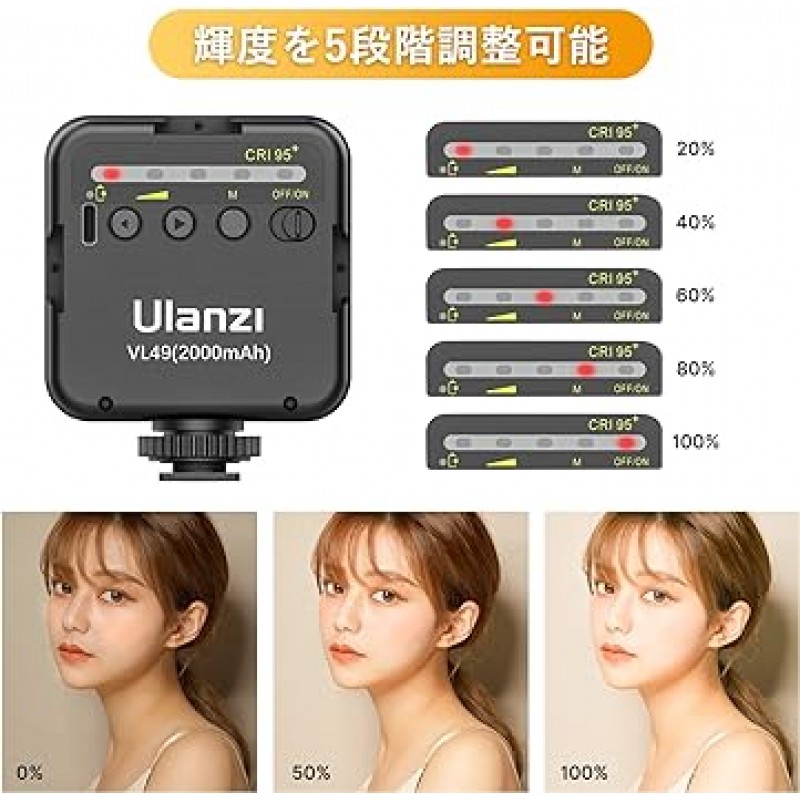 ULANZI LED 카메라 비디오 라이트, 충전식, 내장형 2000mAh, 소프트 라이트, 울트라 브라이트, 밝기 조정, 3개의 콜드 슈즈, 스마트폰 라이트, iPhone용, DJI Osmo Pocket, Osmo Mobile 3, GoPro Hero 8, 7, 6, 5 , 소니, 니콘, 캐논 미러리스 카메라