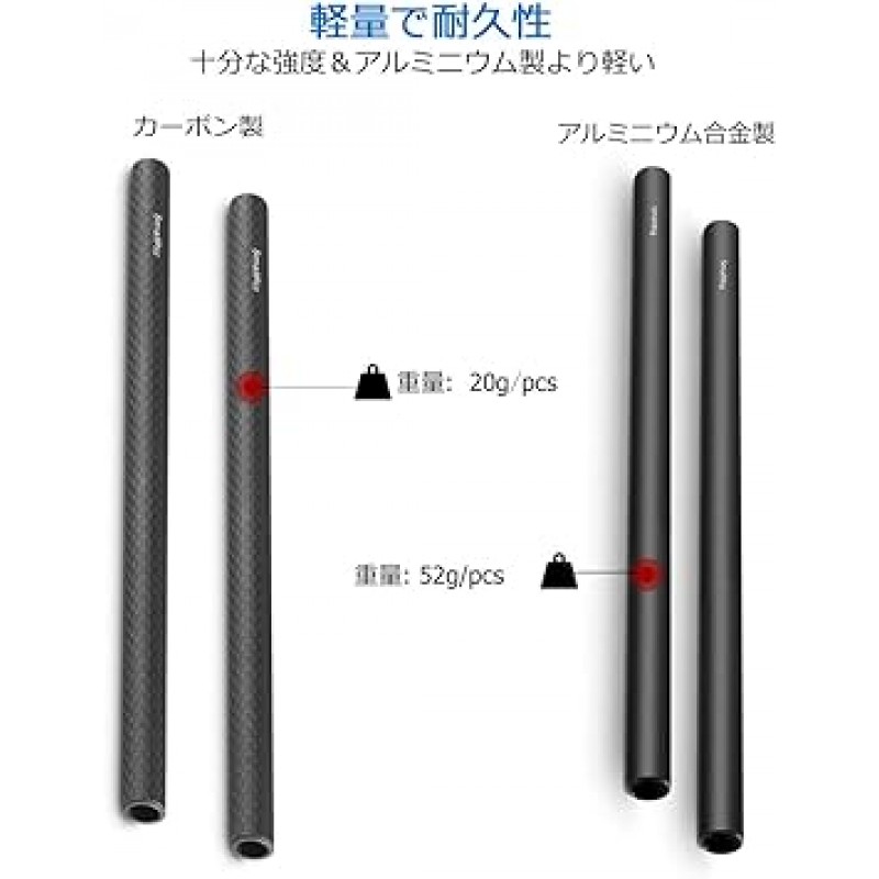 SMALLRIG 0.6인치(15mm) 로드 시스템 카본 로드 경량 8인치(20cm) 카메라 액세서리 [2팩] - 870 [병행수입]