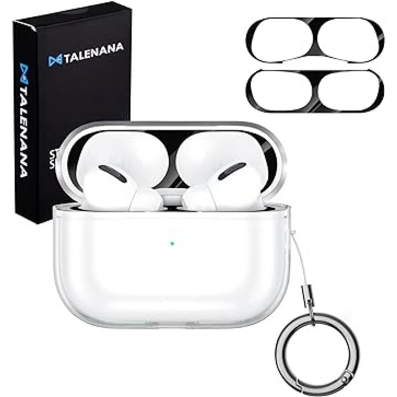 [2022년 가을 모델] AirPods Pro(2세대)용 케이스 [AirPods Pro 2 케이스, 먼지 가드 및 스트랩 3종 세트] TALENANA Airpods Pro(2세대) 충전 케이스 커버 투명 풀 프로텍션 낙하 방지 충격 방지 충전식 투명 AirPods Pro( 2세대) 케이스 악세서리 (투명보호케이스 + 스트랩 + 먼지가드)