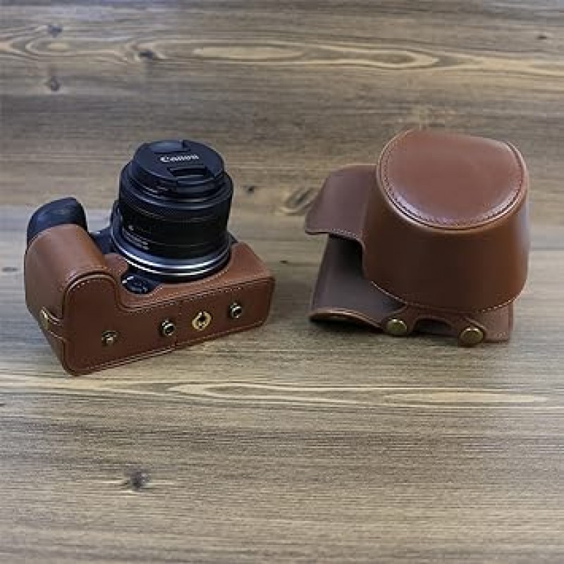 kinokoo EOS R10 케이스, Canon Eos R10 카메라 케이스, 카메라 가방, 0.7 - 1.8인치(18-45mm) 렌즈와 호환 가능, 교체형 배터리, 삼각대 나사 구멍, PU 가죽, 전체 보호 유형, 숄더 스트랩 포함, 베이지, 모던