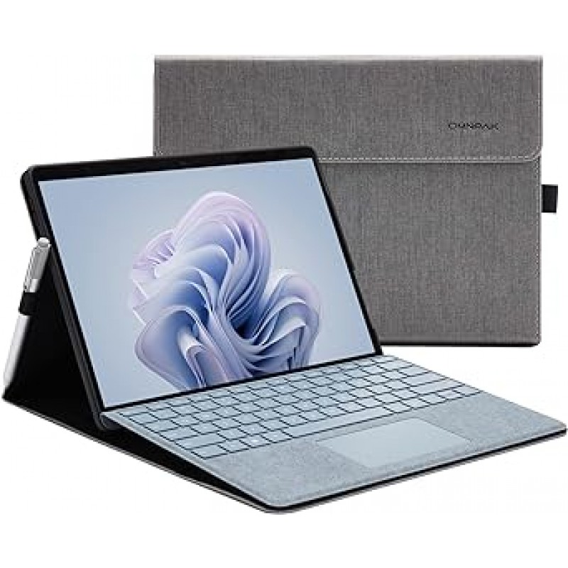 Microsoft Surface Pro 9 2022 케이스용 Omnpak 보호 커버, 보호 커버, Surface Pro 9 커버, 내장 표면 보호, Polyvision, 스탠드 케이스, 키보드 보관 가능, 경량, 얇은, 펜 홀더, PU 스마트 커버