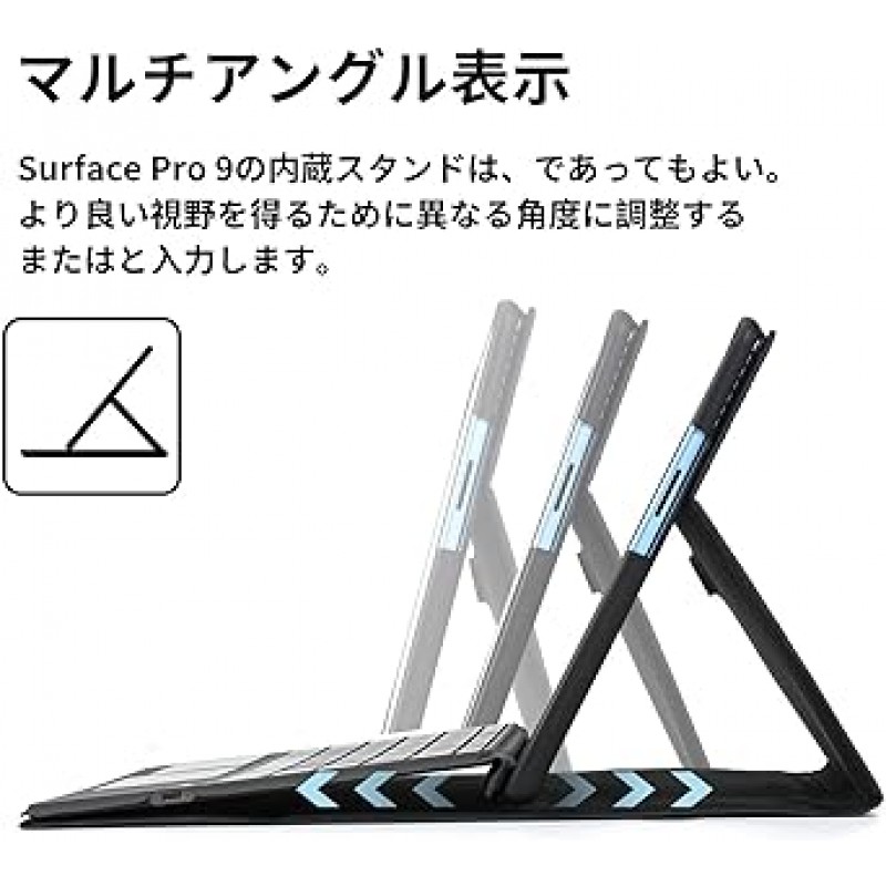 Microsoft Surface Pro 9 2022 케이스용 Omnpak 보호 커버, 보호 커버, Surface Pro 9 커버, 내장 표면 보호, Polyvision, 스탠드 케이스, 키보드 보관 가능, 경량, 얇은, 펜 홀더, PU 스마트 커버